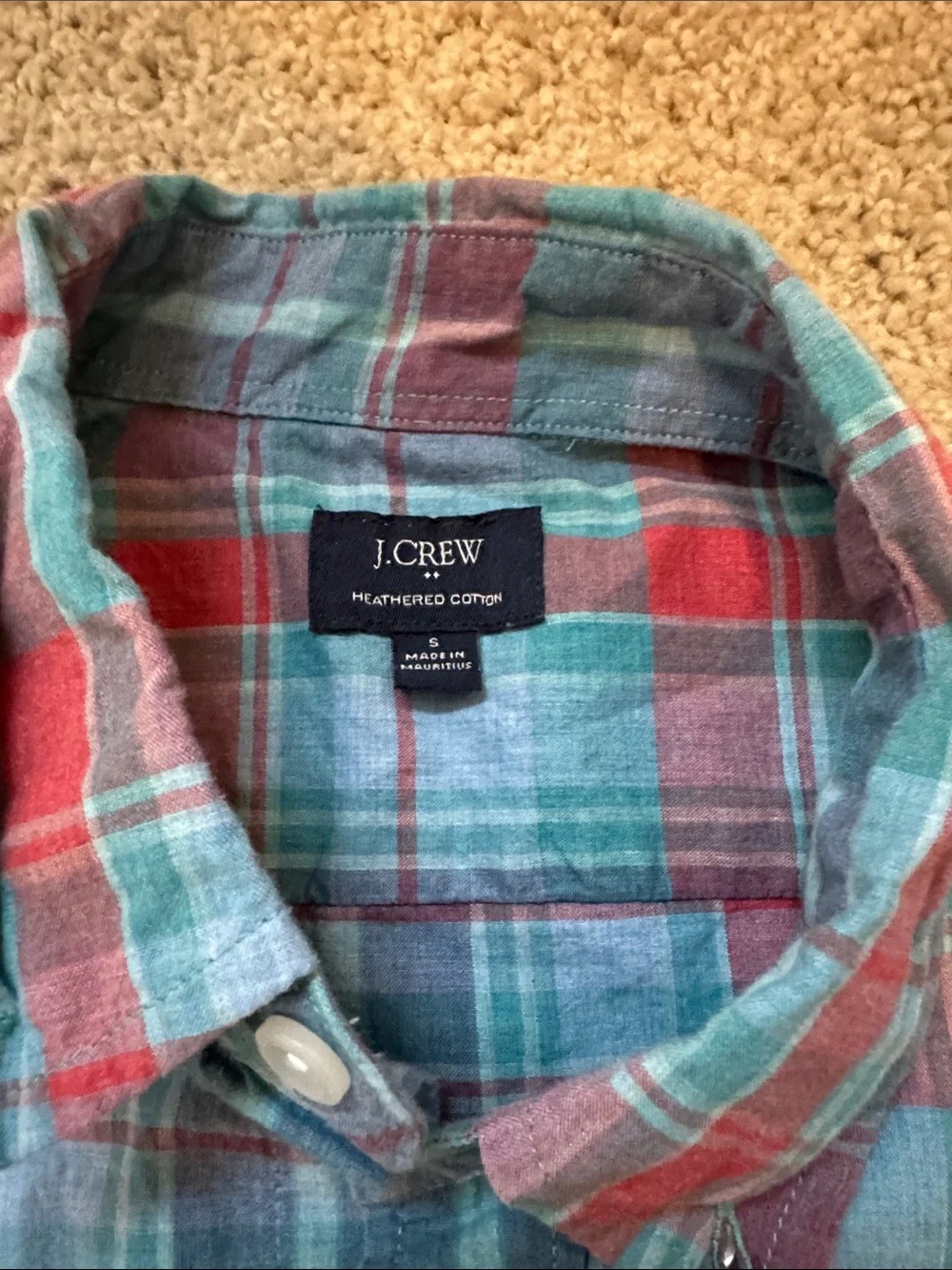 J. Crew Red and Teal Plaid Button-Down Shirt